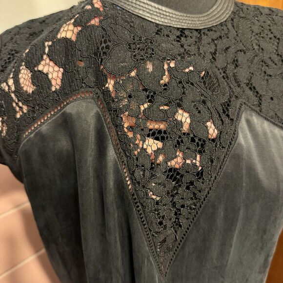 Rebecca Taylor Dress 6 Lace Neck LBD Deep V Cocktail Dress Date Festival Edgy - Picture 6 of 9